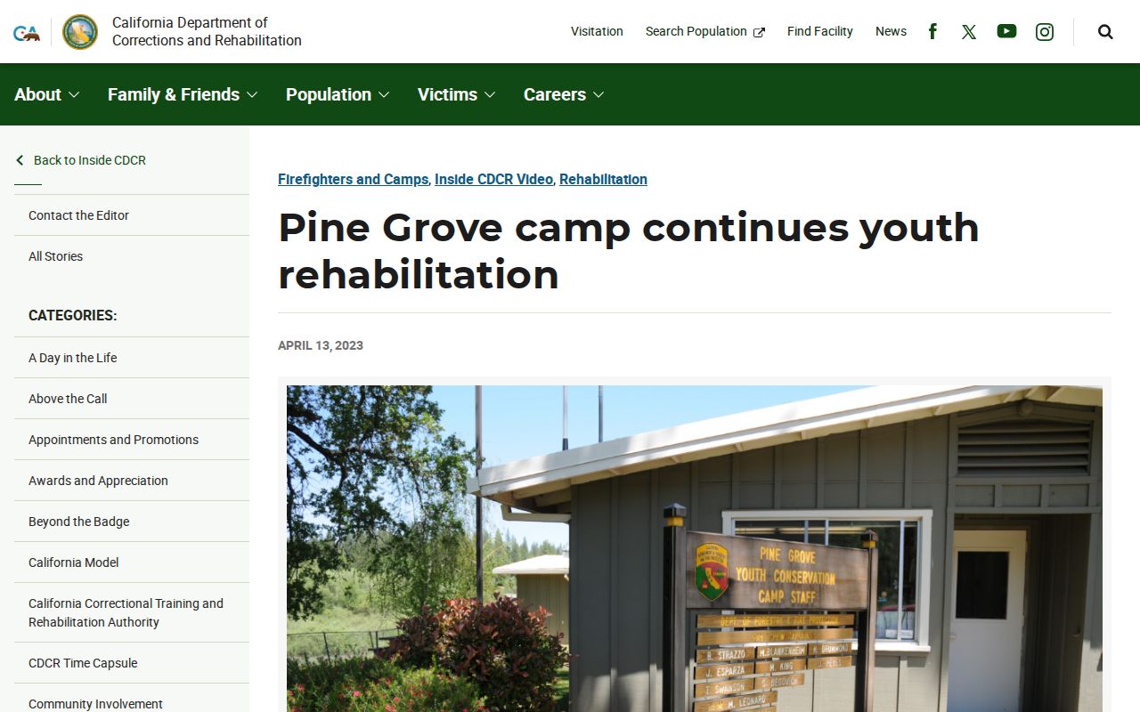 Inside CDCR Pine Grove camp article about youth rehabilitation and reentry services