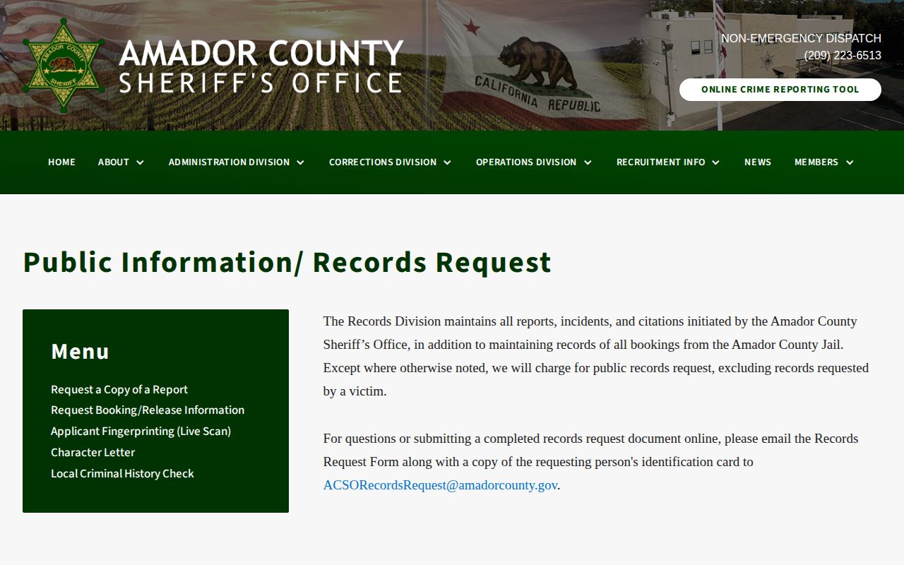 Amador County released inmates sheriff records request page